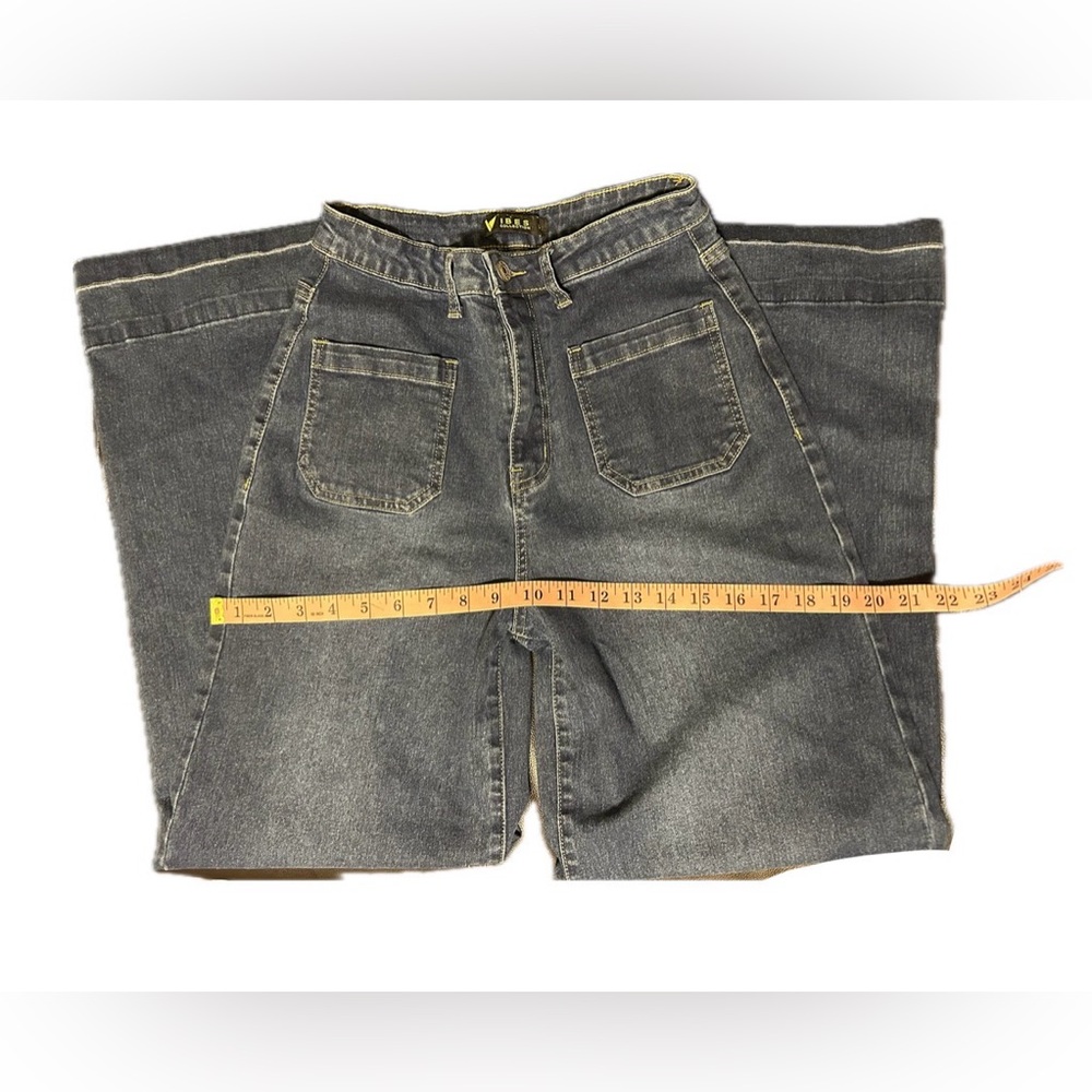 Vibes Collection Women's Blue Medium Wash High Rise Wide-Leg Stretch Jeans. - Picture 7 of 12